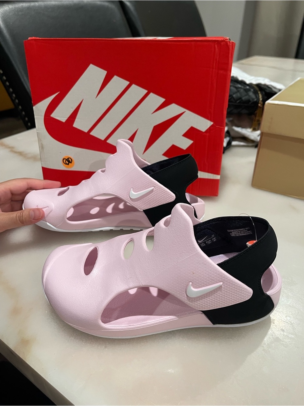 Nike Kids Pink and Black Slip-On Water Sandals
